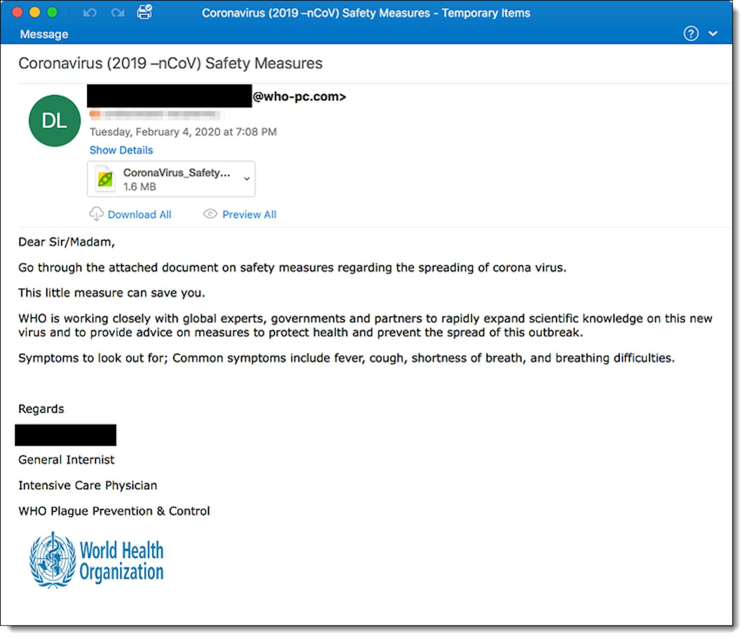 Koronavirusta hyödyntävä huijausviesti